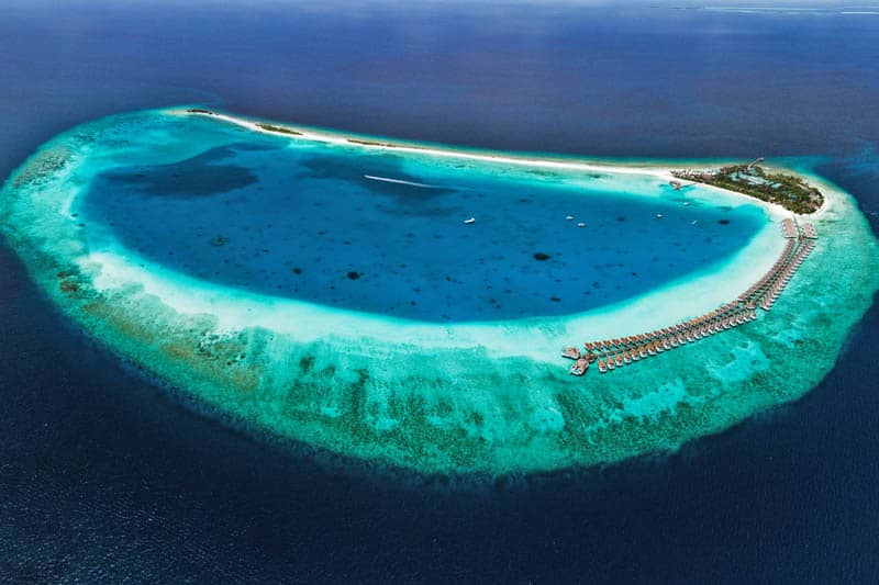 Aerial shot of Seaside Finolhu Maldives, one of the best Maldives Scuba Diving Resorts 